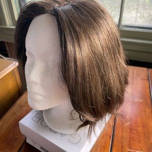Gabor Unspoken wig.  Color GL8-10, Dark Chestnut.  Synthetic. Mono top.